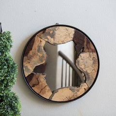Garden Age Supply Teakroot Round Mirror with Metal Frame Set Of 2