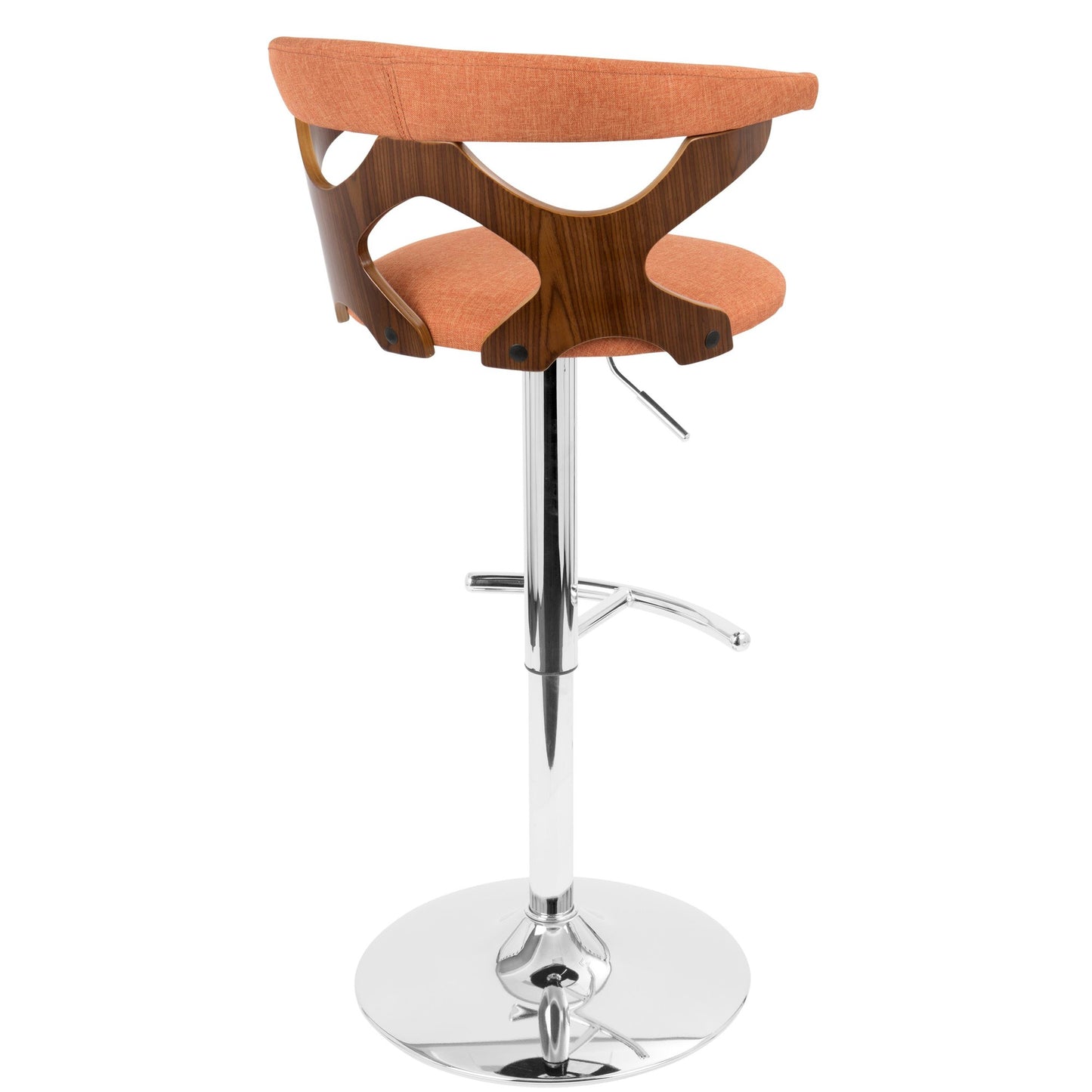 Gardenia Mid-Century Modern Adjustable Barstool with Swivel in Chrome, Walnut Wood and Orange Fabric By LumiSource - Set of 2 | Bar Stools | Modishstore - 10