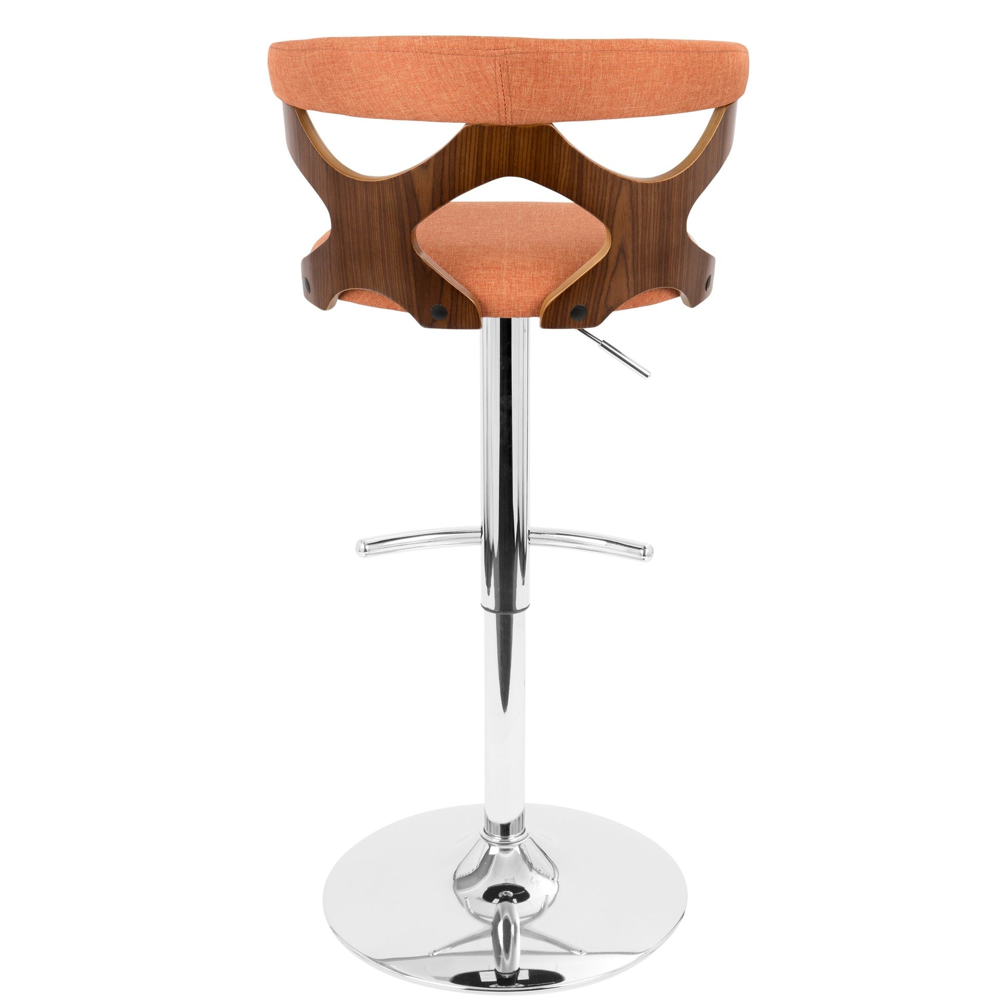 Gardenia Mid-Century Modern Adjustable Barstool with Swivel in Chrome, Walnut Wood and Orange Fabric By LumiSource - Set of 2 | Bar Stools | Modishstore - 3