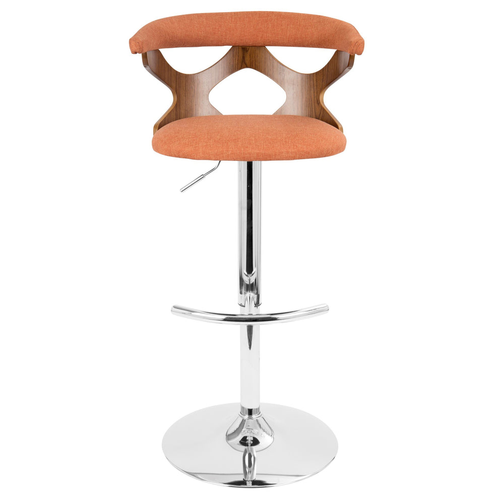 Gardenia Mid-Century Modern Adjustable Barstool with Swivel in Chrome, Walnut Wood and Orange Fabric By LumiSource - Set of 2 | Bar Stools | Modishstore - 4
