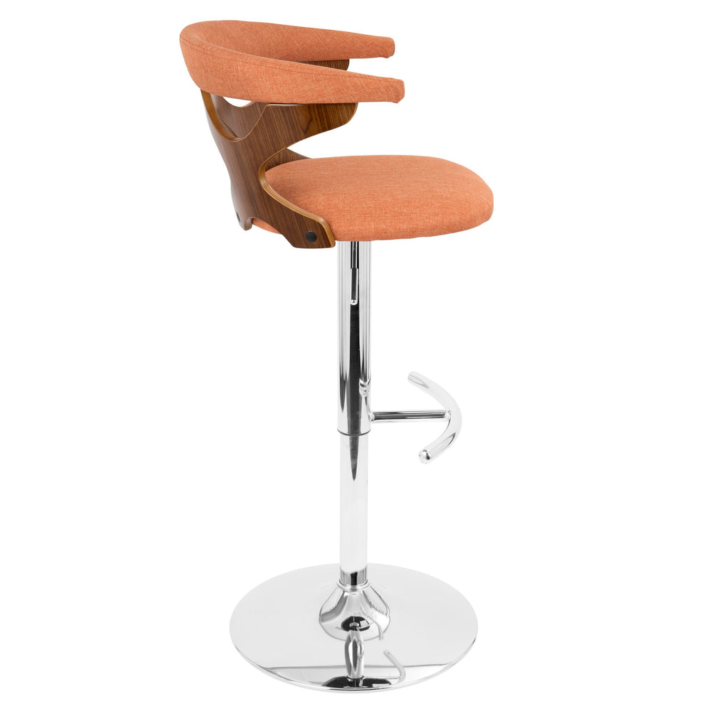 Gardenia Mid-Century Modern Adjustable Barstool with Swivel in Chrome, Walnut Wood and Orange Fabric By LumiSource - Set of 2 | Bar Stools | Modishstore - 9