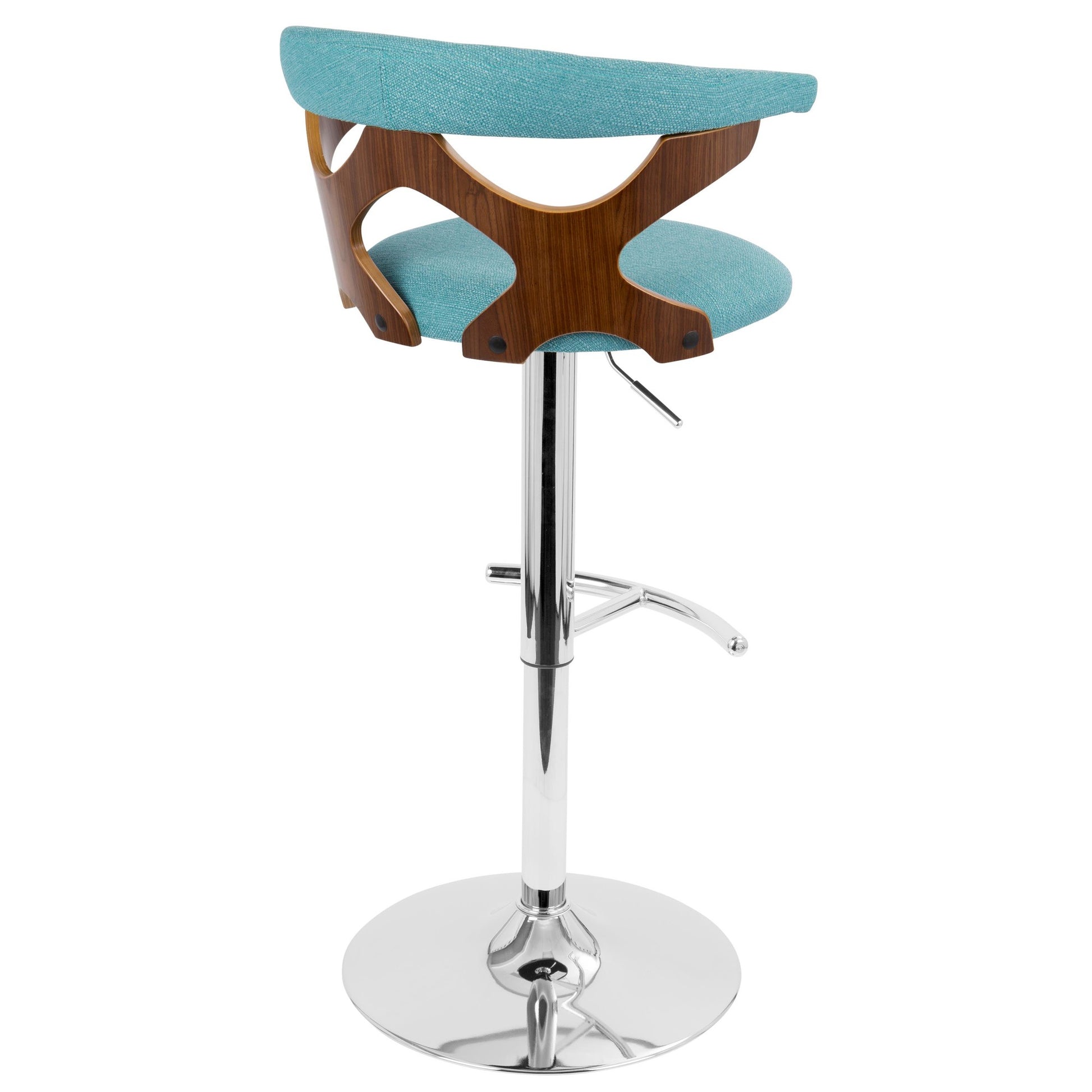 Gardenia Mid-Century Modern Adjustable Barstool with Swivel in Chrome, Walnut Wood and Orange Fabric By LumiSource - Set of 2 | Bar Stools | Modishstore - 19