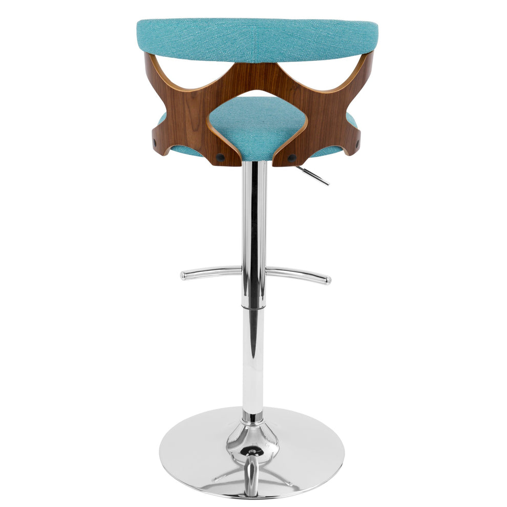 Gardenia Mid-Century Modern Adjustable Barstool with Swivel in Chrome, Walnut Wood and Orange Fabric By LumiSource - Set of 2 | Bar Stools | Modishstore - 12