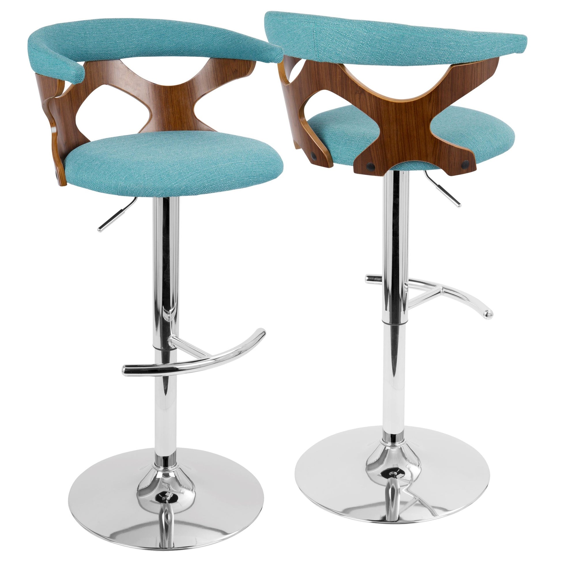 Gardenia Mid-Century Modern Adjustable Barstool with Swivel in Chrome, Walnut Wood and Orange Fabric By LumiSource - Set of 2 | Bar Stools | Modishstore - 16