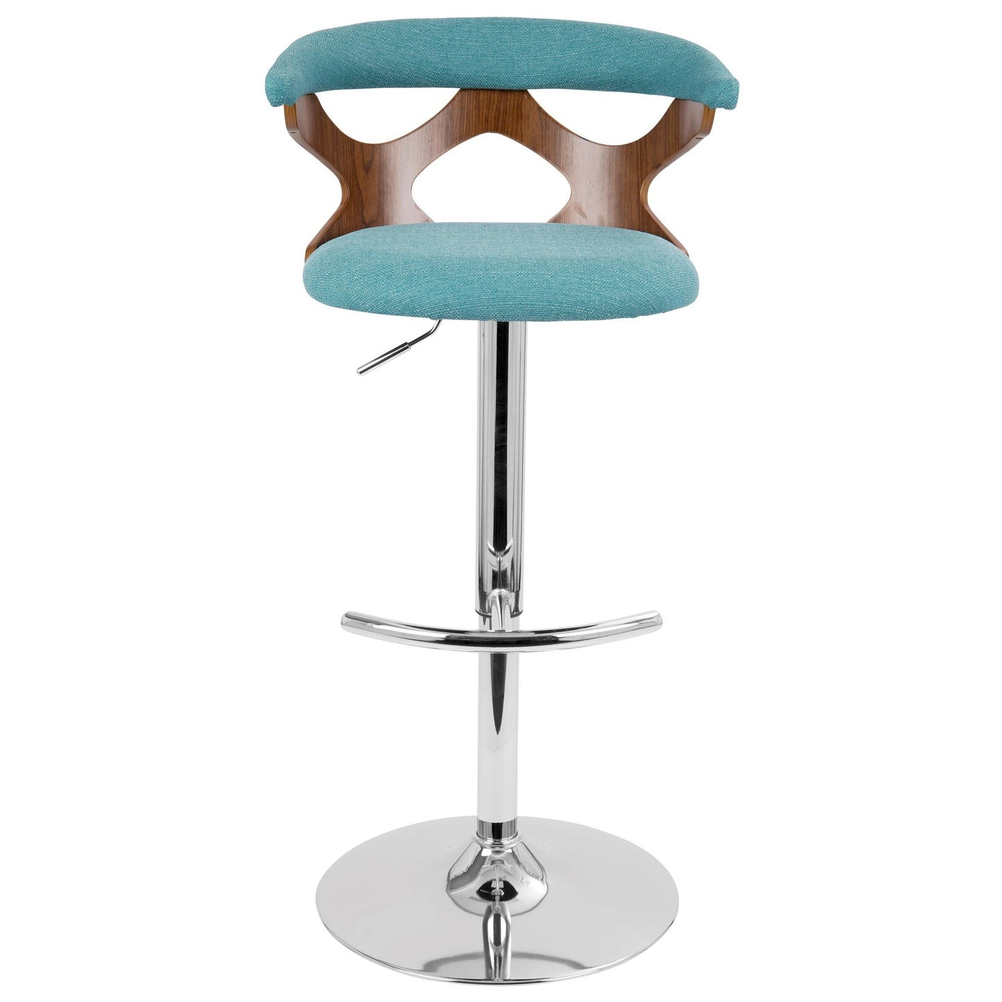 Gardenia Mid-Century Modern Adjustable Barstool with Swivel in Chrome, Walnut Wood and Orange Fabric By LumiSource - Set of 2 | Bar Stools | Modishstore - 13