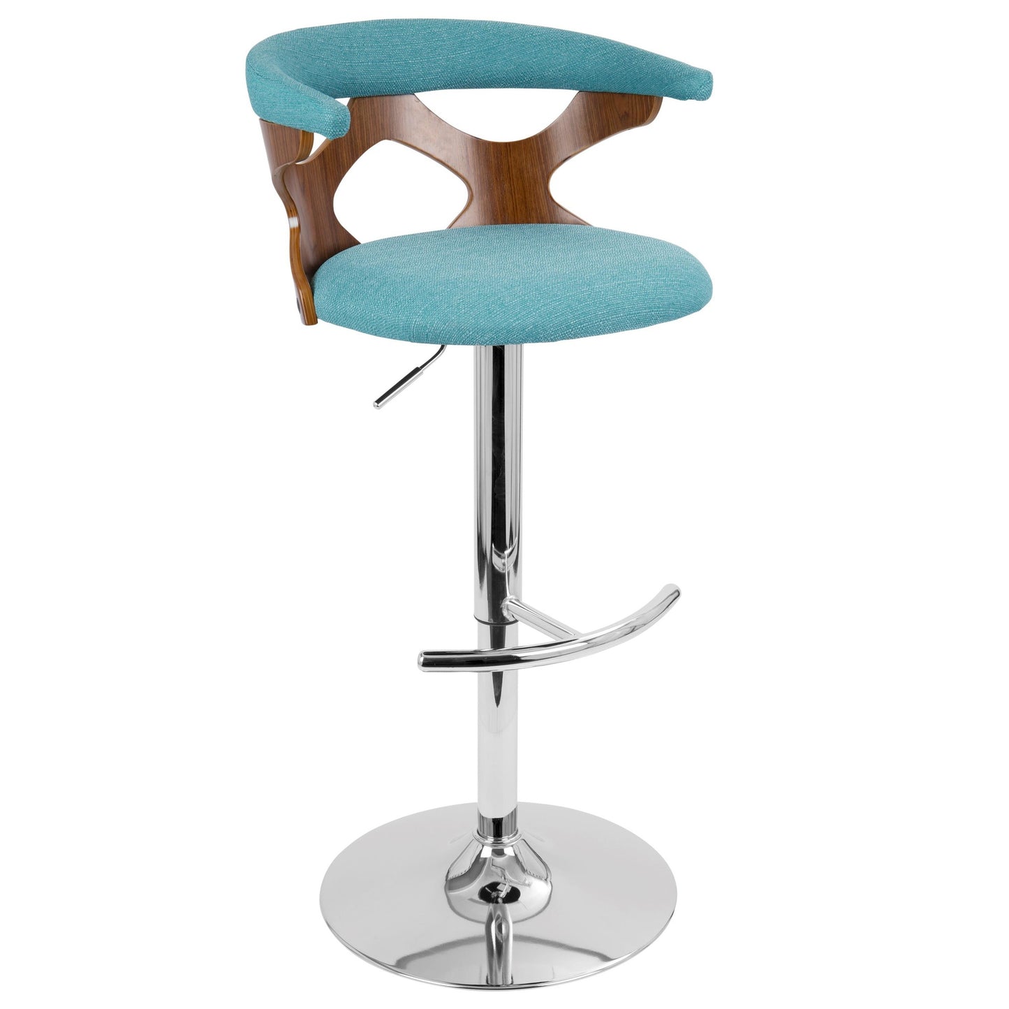 Gardenia Mid-Century Modern Adjustable Barstool with Swivel in Chrome, Walnut Wood and Orange Fabric By LumiSource - Set of 2 | Bar Stools | Modishstore - 17