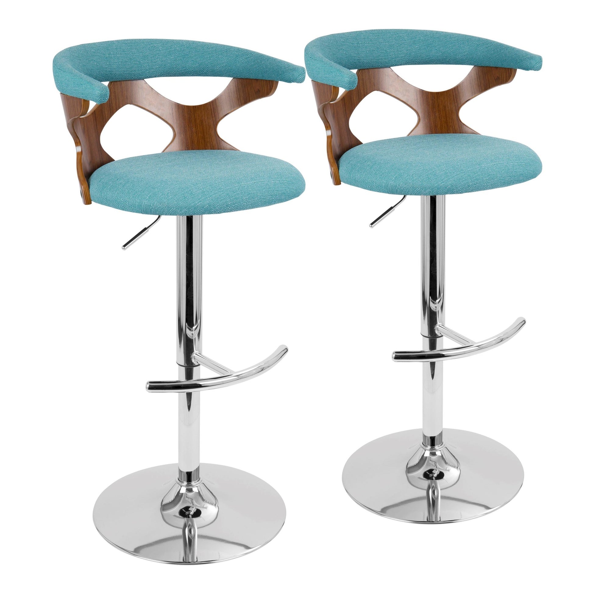 Gardenia Mid-Century Modern Adjustable Barstool with Swivel in Chrome, Walnut Wood and Orange Fabric By LumiSource - Set of 2 | Bar Stools | Modishstore - 11