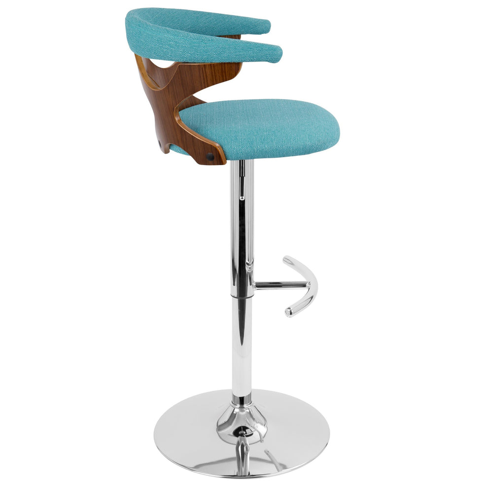 Gardenia Mid-Century Modern Adjustable Barstool with Swivel in Chrome, Walnut Wood and Orange Fabric By LumiSource - Set of 2 | Bar Stools | Modishstore - 18