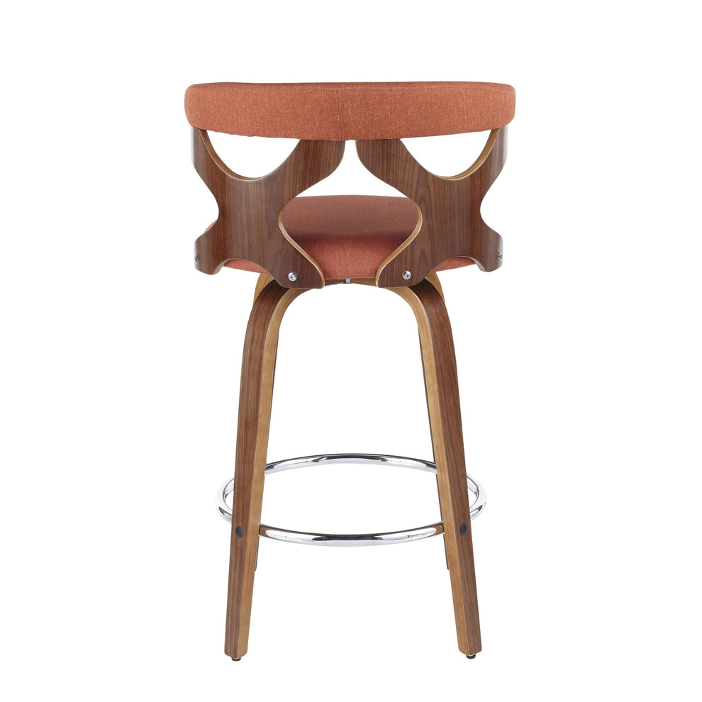 Gardenia 26" Mid-Century Modern Fixed Height Counter Stool with Swivel in Walnut and Orange Fabric By LumiSource - Set of 2 | Counter Stools | Modishstore - 10