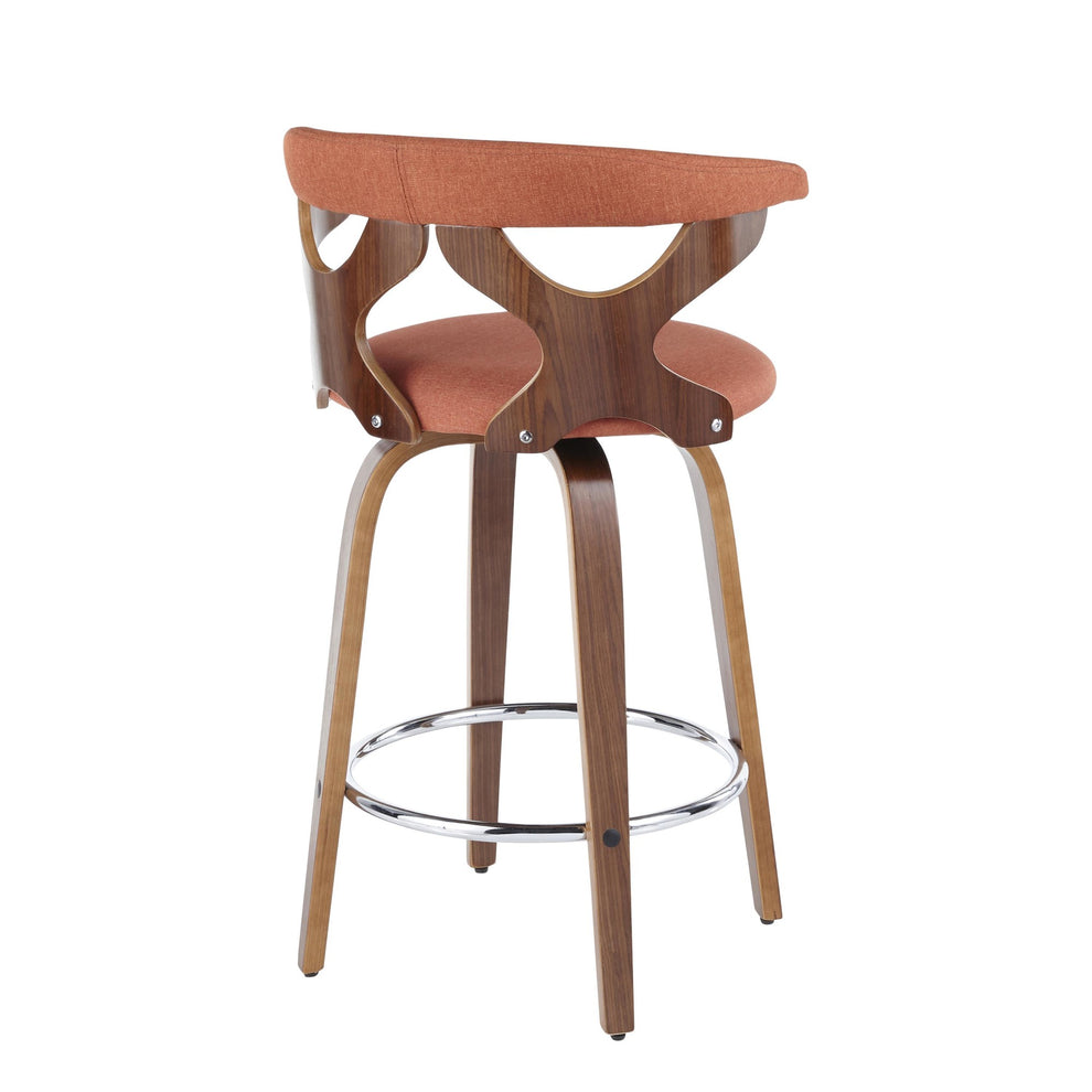 Gardenia 26" Mid-Century Modern Fixed Height Counter Stool with Swivel in Walnut and Orange Fabric By LumiSource - Set of 2 | Counter Stools | Modishstore - 9