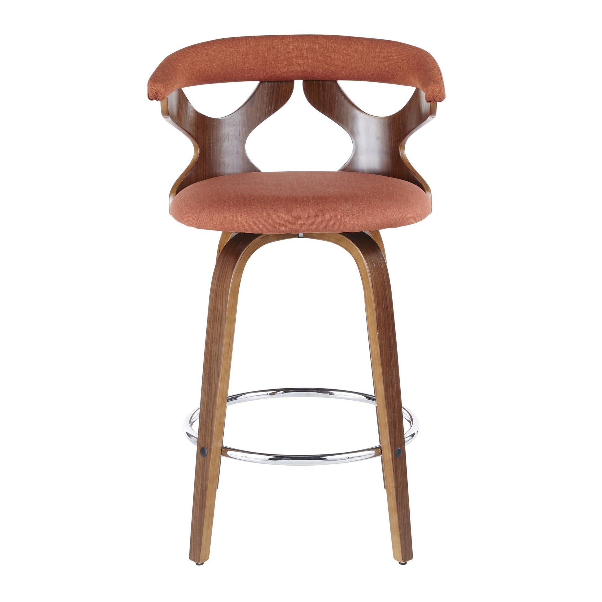 Gardenia 26" Mid-Century Modern Fixed Height Counter Stool with Swivel in Walnut and Orange Fabric By LumiSource - Set of 2 | Counter Stools | Modishstore - 3