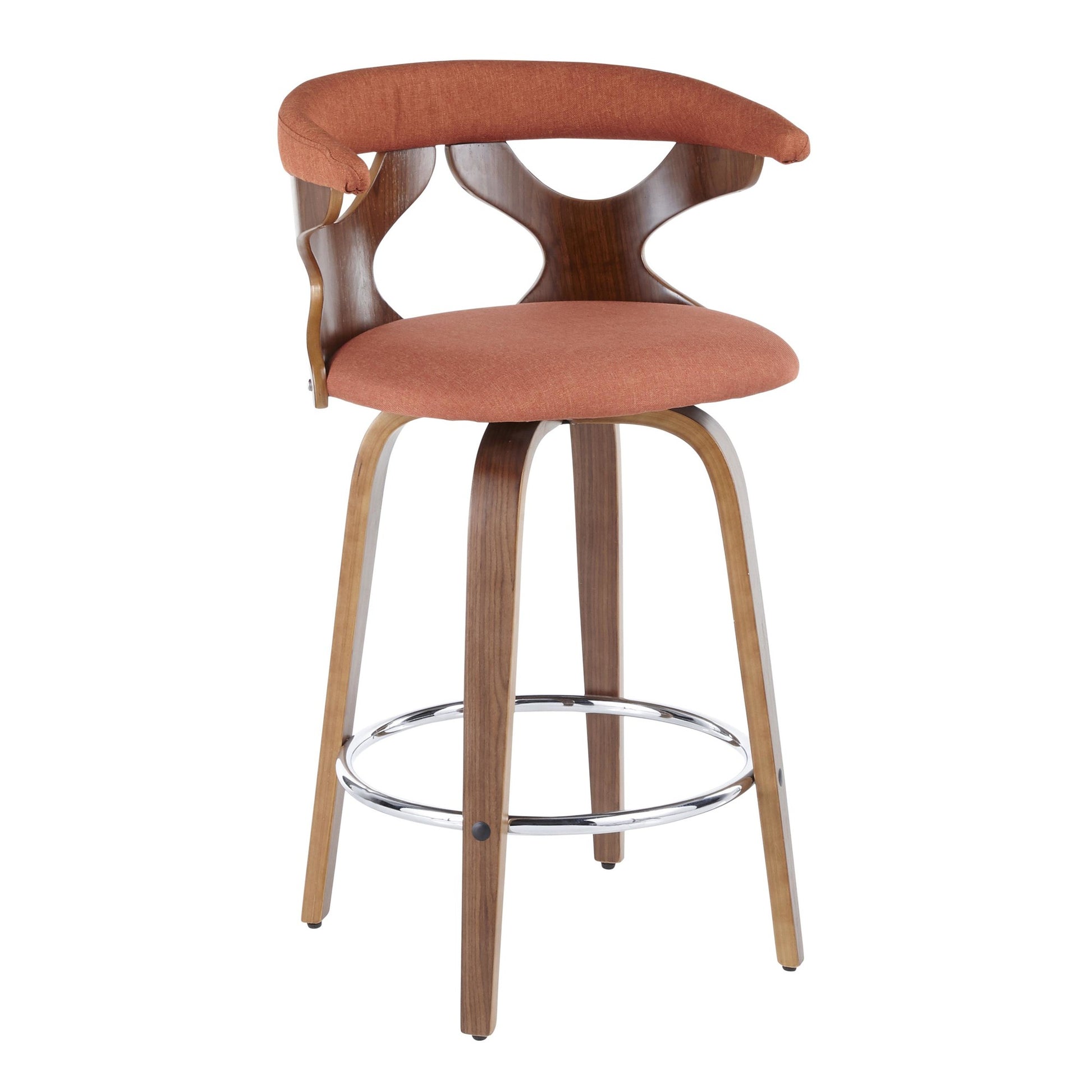 Gardenia 26" Mid-Century Modern Fixed Height Counter Stool with Swivel in Walnut and Orange Fabric By LumiSource - Set of 2 | Counter Stools | Modishstore - 7