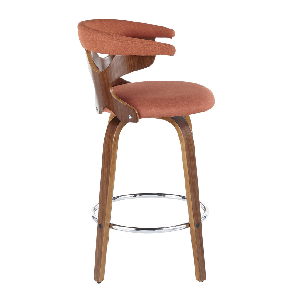 Gardenia 26" Mid-Century Modern Fixed Height Counter Stool with Swivel in Walnut and Orange Fabric By LumiSource - Set of 2 | Counter Stools | Modishstore - 8