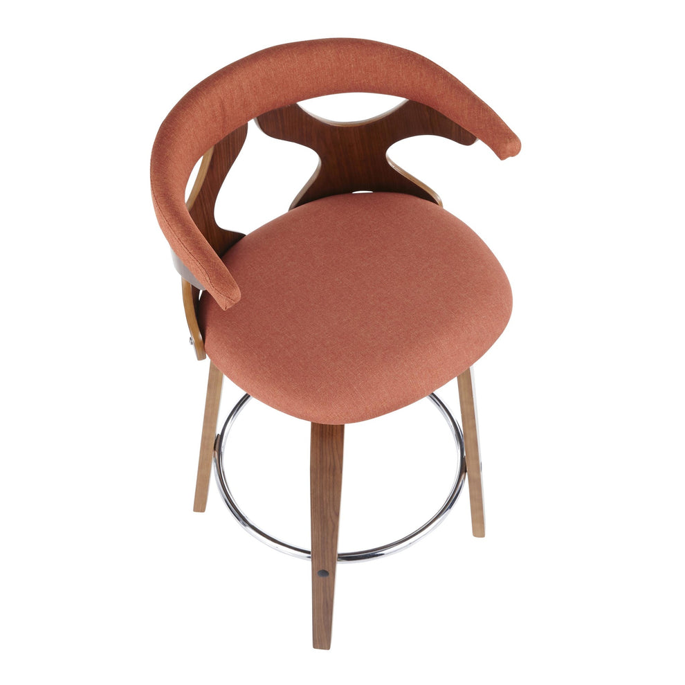 Gardenia 26" Mid-Century Modern Fixed Height Counter Stool with Swivel in Walnut and Orange Fabric By LumiSource - Set of 2 | Counter Stools | Modishstore - 4