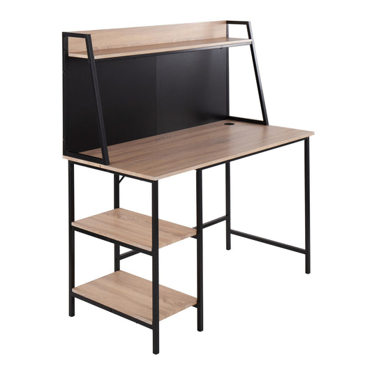 Geo Shelf Contemporary Desk in Black Steel and Natural Wood By LumiSource | Desks | Modishstore