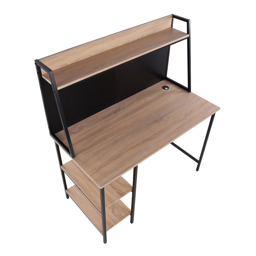 Geo Shelf Contemporary Desk in Black Steel and Natural Wood By LumiSource | Desks | Modishstore - 2