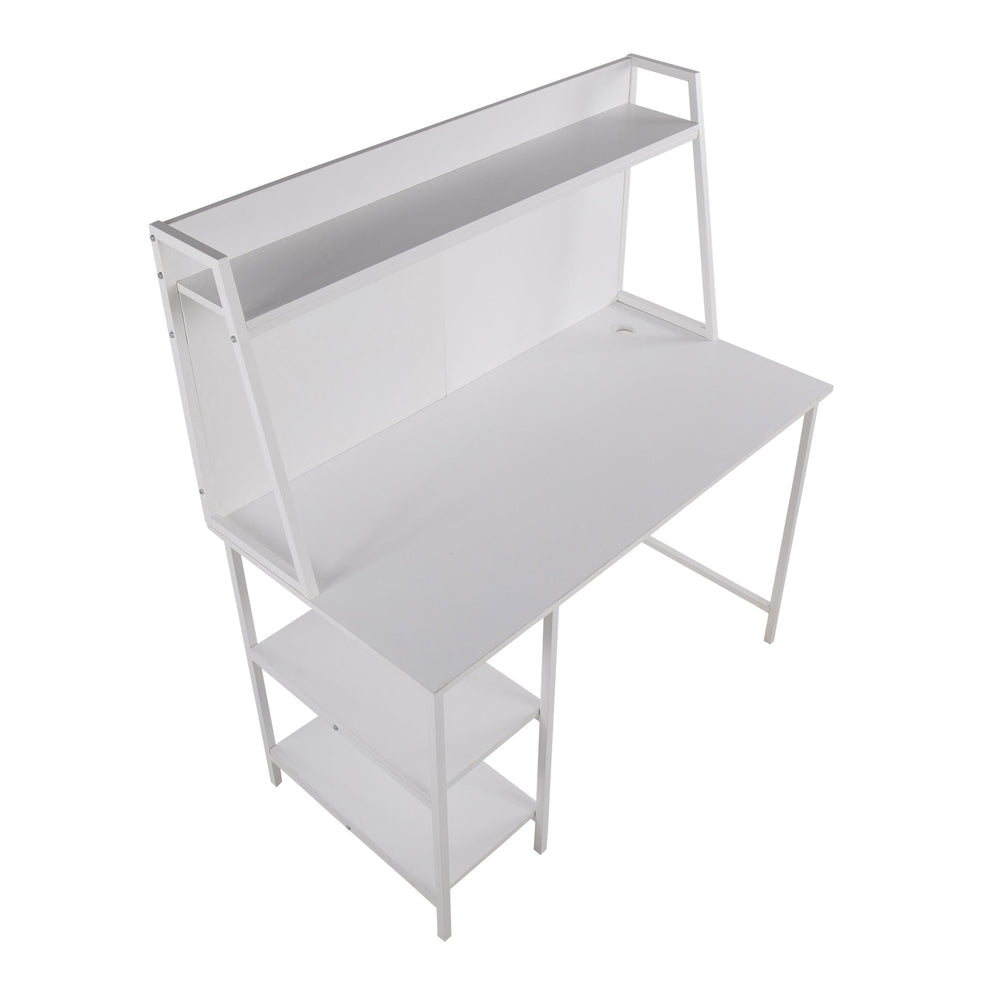 Geo Shelf Contemporary Desk in Black Steel and Natural Wood By LumiSource | Desks | Modishstore - 9