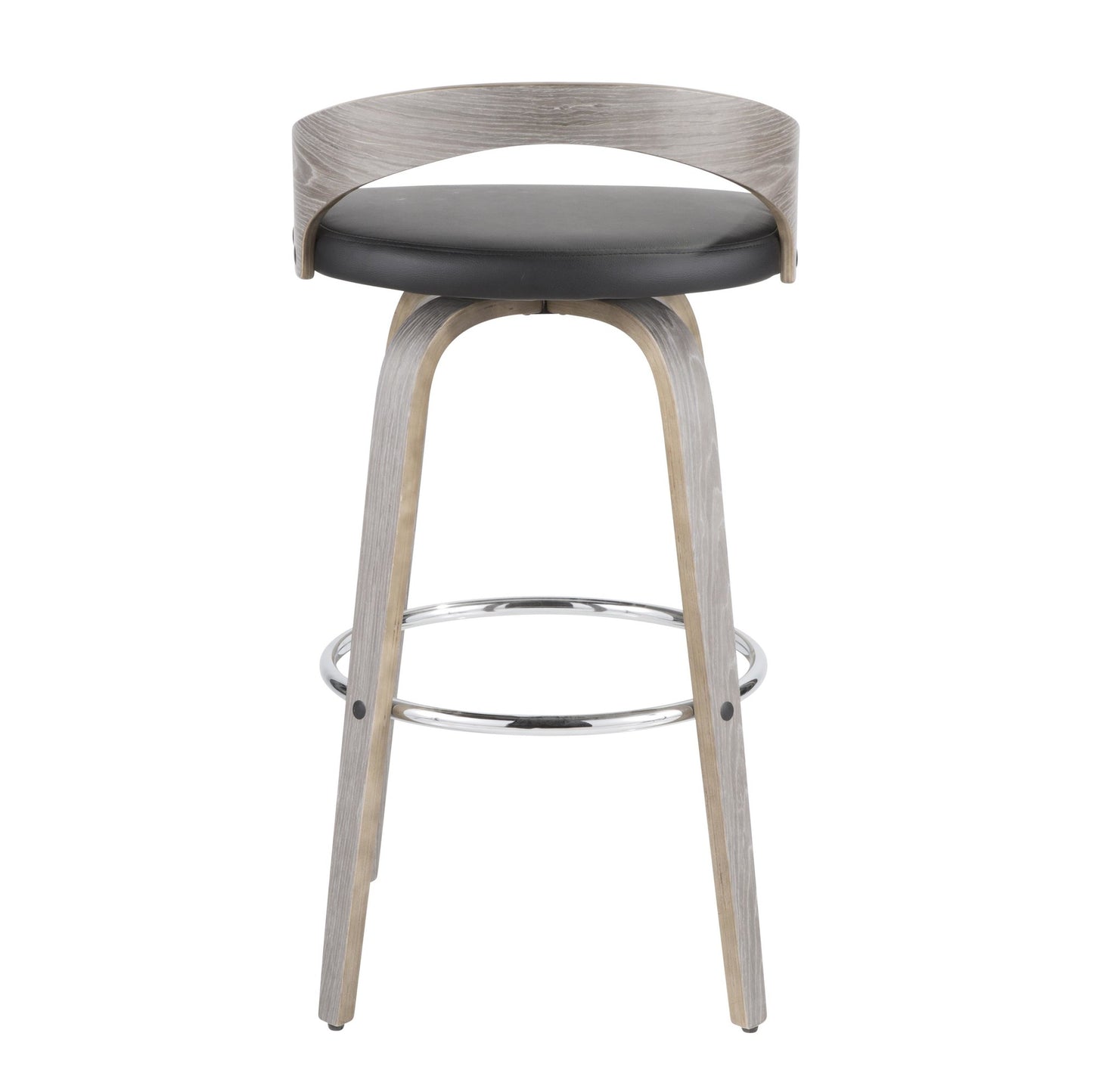 Grotto 30" Mid-Century Modern Fixed Height Barstool with Swivel in Light Grey Wood and Black Faux Leather By LumiSource - Set of 2 | Bar Stools | Modishstore - 4