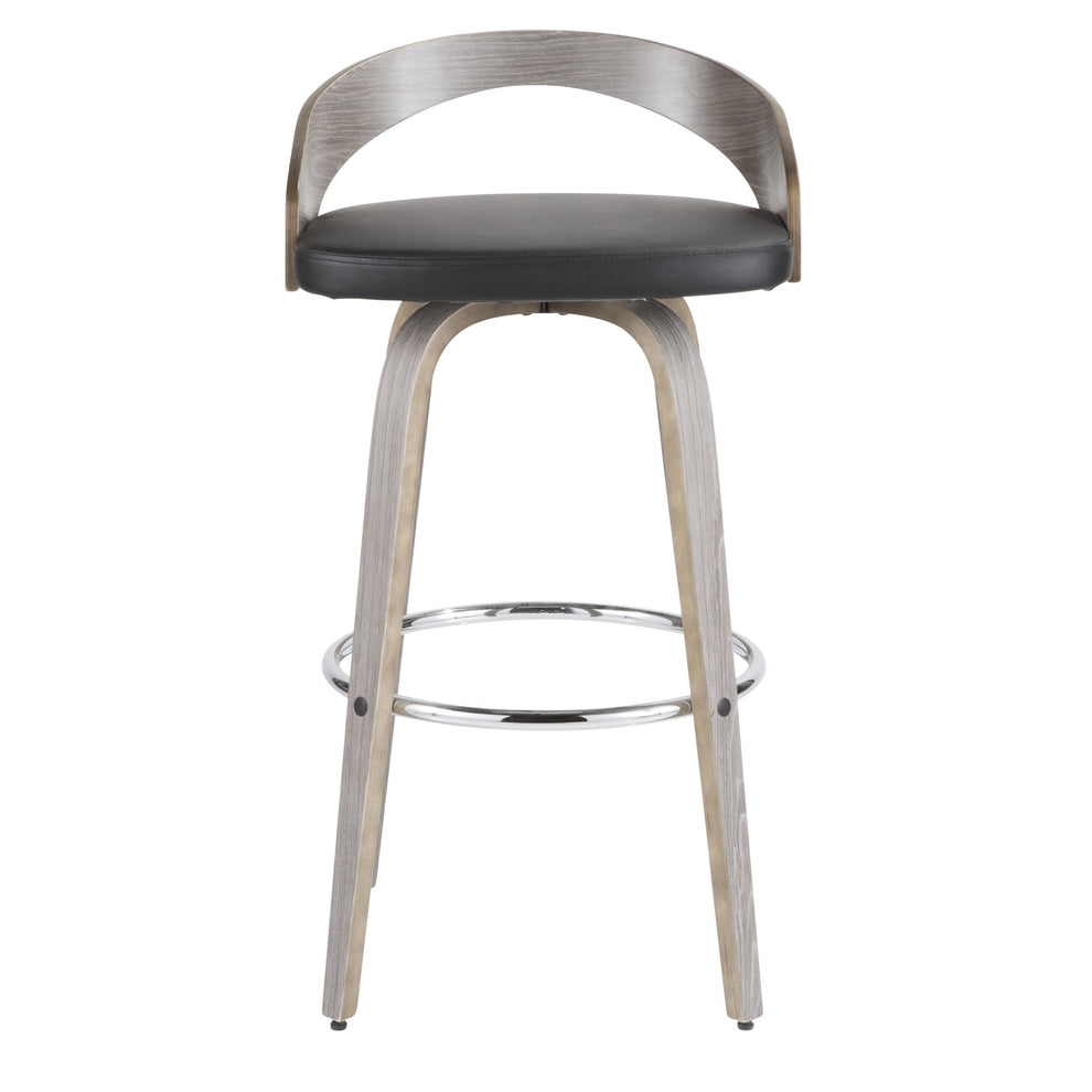 Grotto 30" Mid-Century Modern Fixed Height Barstool with Swivel in Light Grey Wood and Black Faux Leather By LumiSource - Set of 2 | Bar Stools | Modishstore - 5