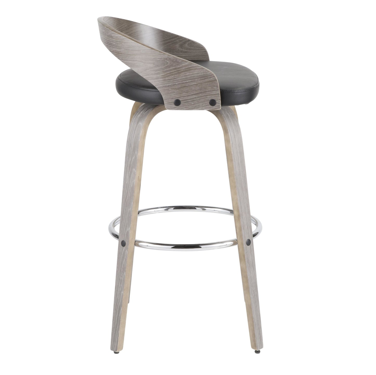 Grotto 30" Mid-Century Modern Fixed Height Barstool with Swivel in Light Grey Wood and Black Faux Leather By LumiSource - Set of 2 | Bar Stools | Modishstore - 10