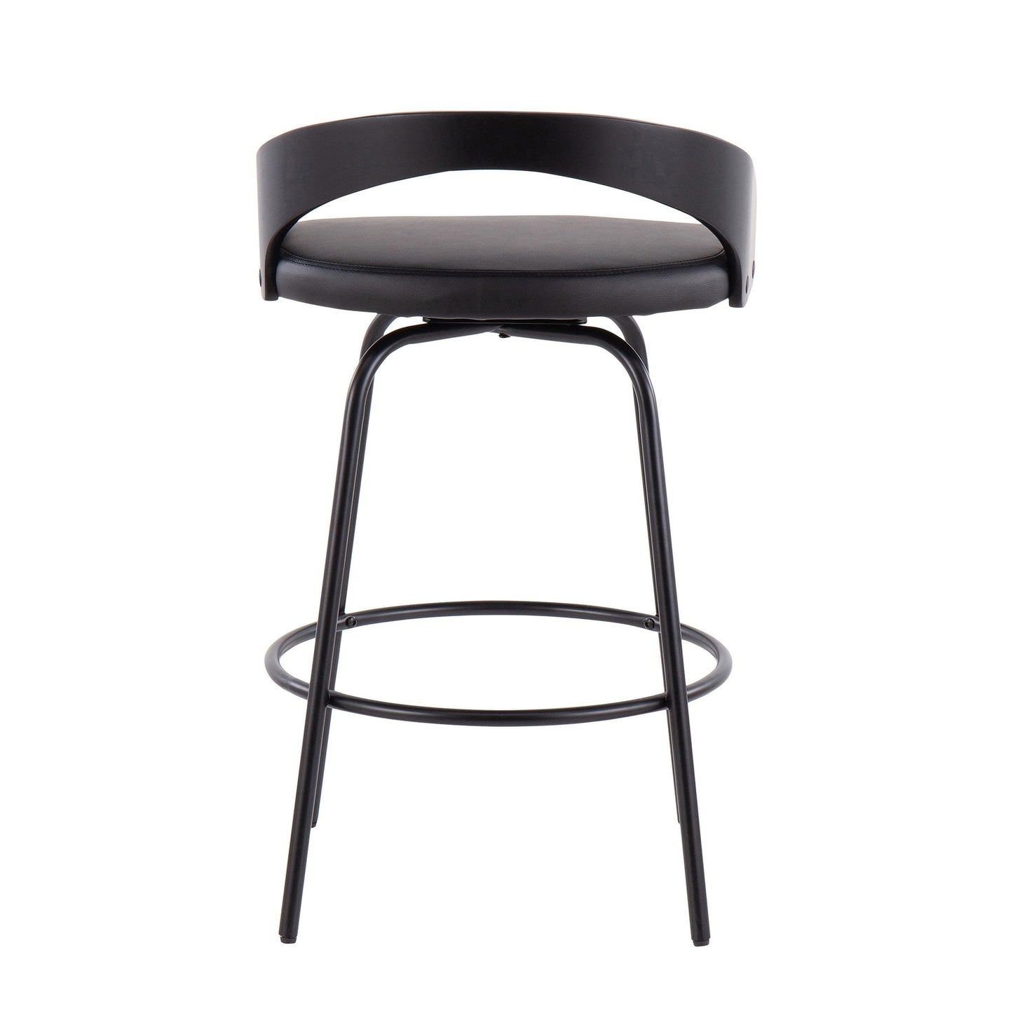 Grotto Claire Fixed-Height Counter Stool with Swivel in Black Steel, Black Wood, and Black Faux Leather with Black Footrest By LumiSource - Set of 2 | Counter Stools | Modishstore - 10