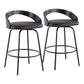 Grotto Claire Fixed-Height Counter Stool with Swivel in Black Steel, Black Wood, and Black Faux Leather with Black Footrest By LumiSource - Set of 2 | Counter Stools | Modishstore - 2