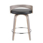 Grotto 25" Mid-Century Modern Fixed Height Counter Stool with Swivel in Light Grey Wood and Black Faux Leather By LumiSource - Set of 2 | Counter Stools | Modishstore - 3