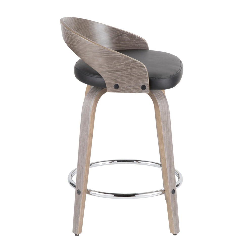 Grotto 25" Mid-Century Modern Fixed Height Counter Stool with Swivel in Light Grey Wood and Black Faux Leather By LumiSource - Set of 2 | Counter Stools | Modishstore - 10