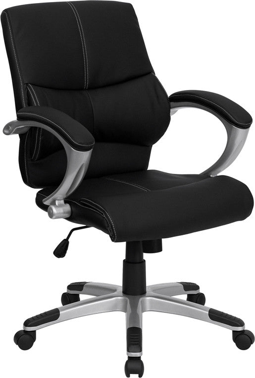 Flash Furniture Mid-Back Black Leather Contemporary Swivel Manager'S Chair | Office Chairs | Modishstore