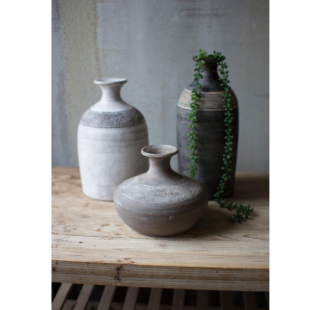 Kalalou Black Grey And White Clay Vessels -  Set Of 3 | Modishstore | Vases
