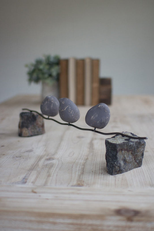 Kalalou Set Of 3 Clay Birds On A Wire W/stone Base - Set of 2 | Modishstore | Home Accents