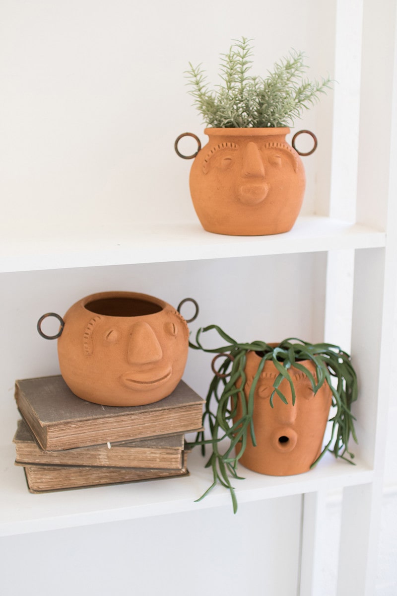 Funky Face Clay Planters By Kalalou | Modishstore | Planters, Troughs & Cachepots