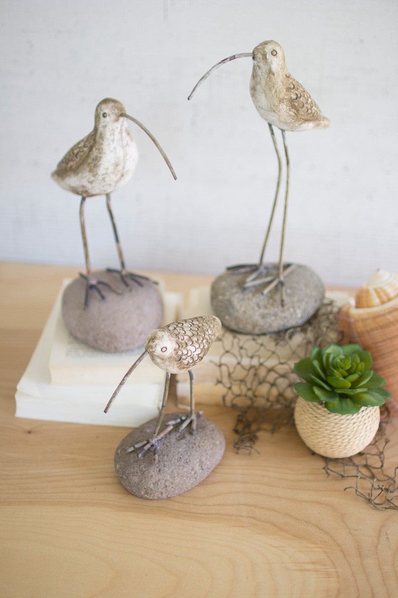 Painted Clay Shore Birds On Rock Bases by Kalalou | Modishstore | Animals & Pets