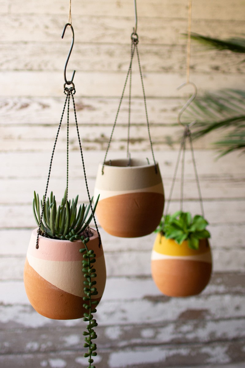 Color Dipped Hanging Clay Pots by Kalalou | Modishstore | Planters, Troughs & Cachepots