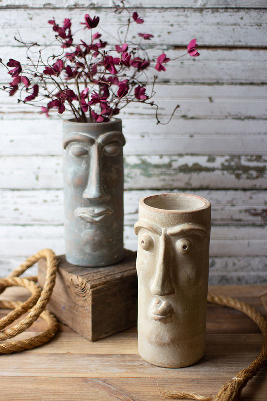 Clay Face Vases Set Of 2  By Kalalou | Vases |  Modishstore 