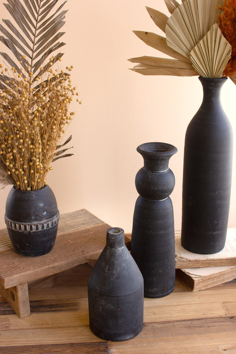 Set Of Five Modern Black Clay Vases | Vases |  Modishstore  - 2