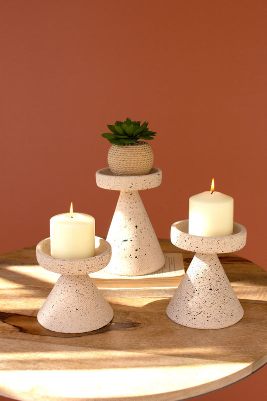 Speckled Clay Pillar Holders Set Of 3 By Kalalou | Candle Holders | Modishstore