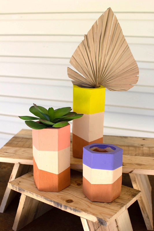 Set Of Three Double-Dipped Hexagon Clay Vases By Kalalou | Vases | Modishstore