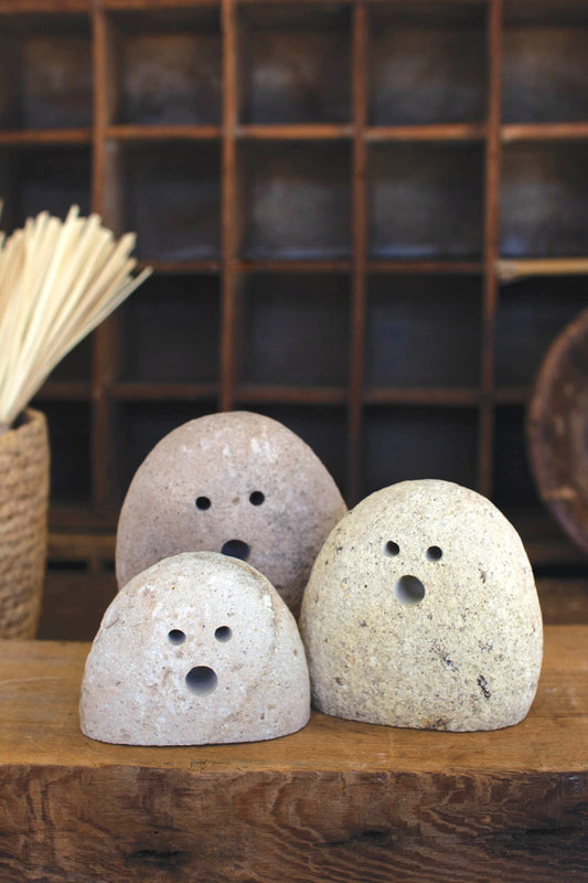Set Of Three Tabletop River Rock Ghosts By Kalalou | Sculptures | Modishstore