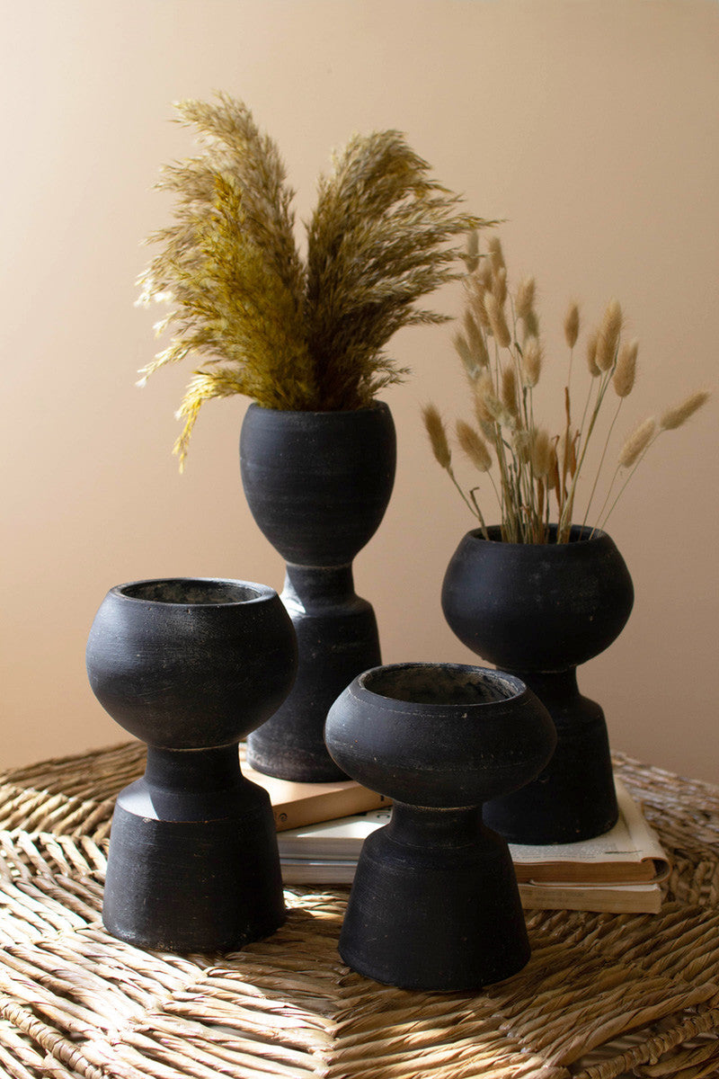 Set Of Four Black Clay Vases By Kalalou | Vases | Modishstore
