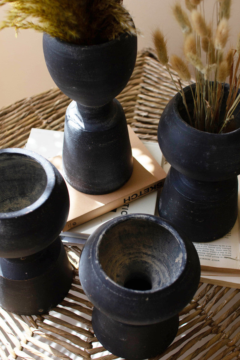 Set Of Four Black Clay Vases By Kalalou | Vases | Modishstore - 2