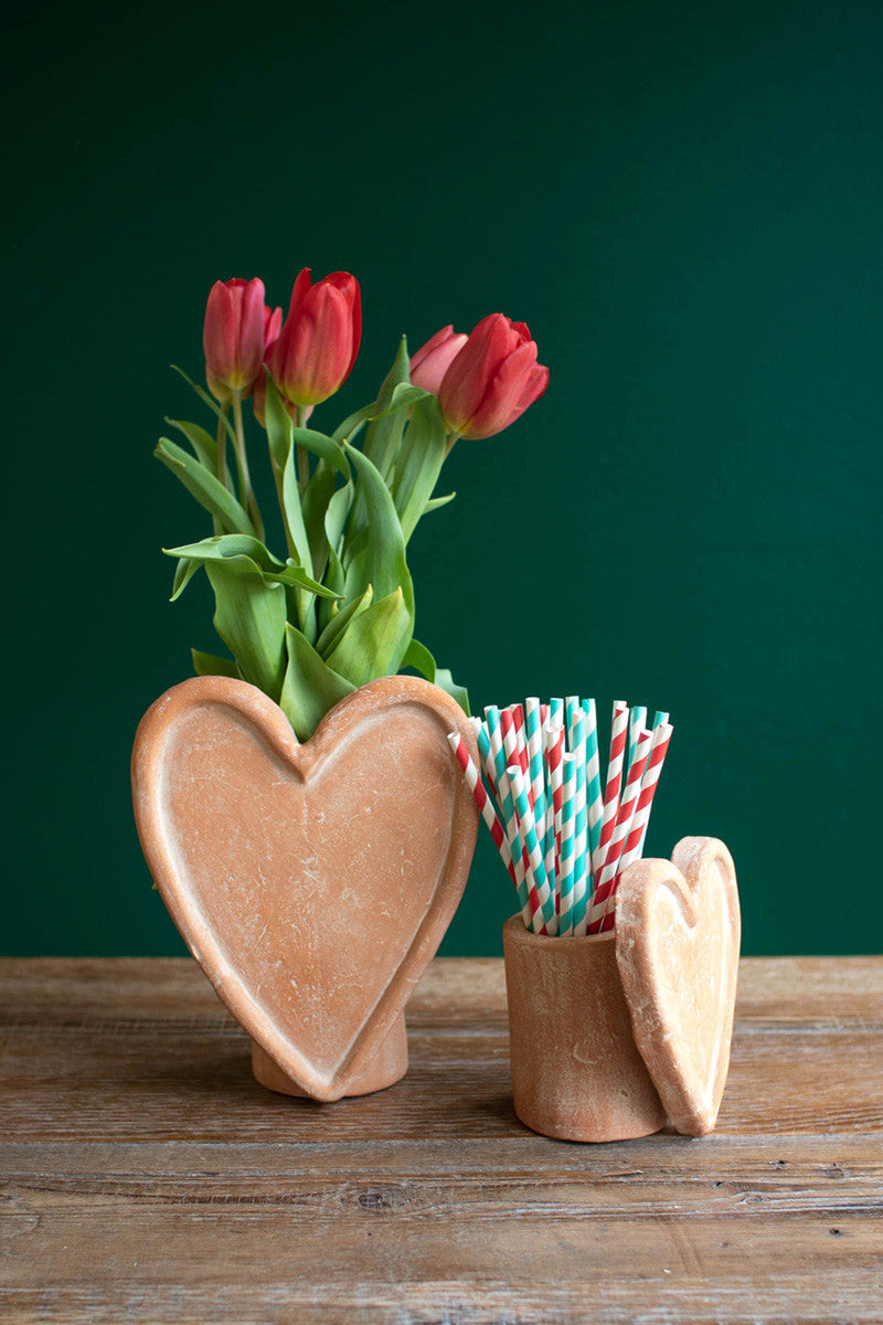 White-Wash Clay Heart Vases Set Of 2 By Kalalou | Vases | Modishstore