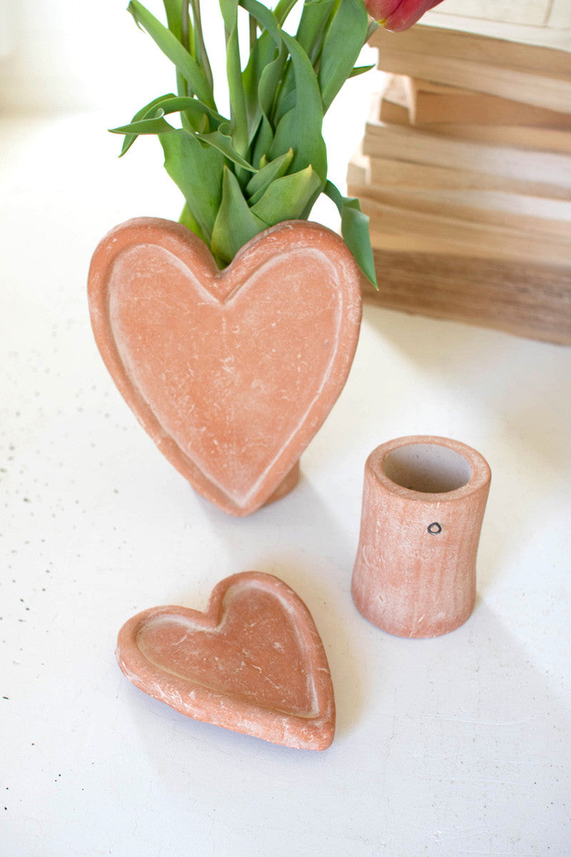 White-Wash Clay Heart Vases Set Of 2 By Kalalou | Vases | Modishstore - 2