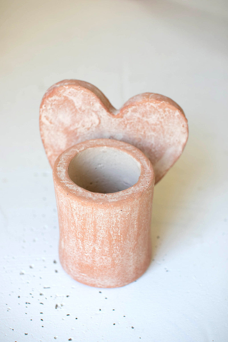 White-Wash Clay Heart Vases Set Of 2 By Kalalou | Vases | Modishstore - 5