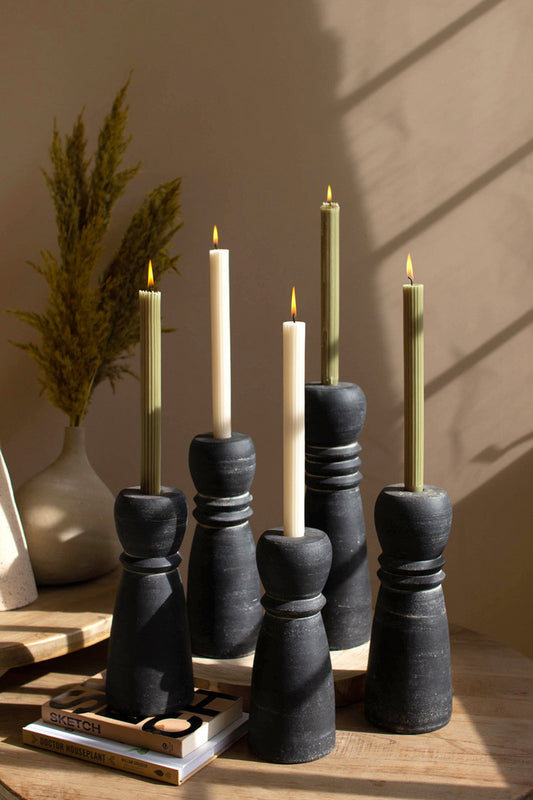 Black Clay Taper Holders Set Of 5 By Kalalou | Candle Holders | Modishstore