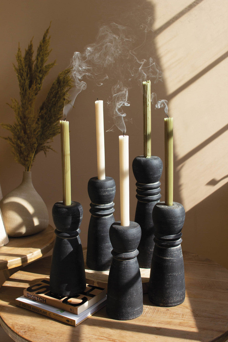 Black Clay Taper Holders Set Of 5 By Kalalou | Candle Holders | Modishstore - 3