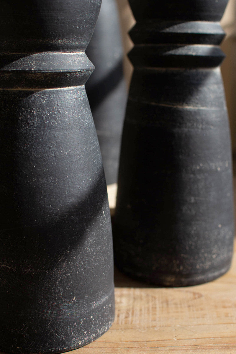 Black Clay Taper Holders Set Of 5 By Kalalou | Candle Holders | Modishstore - 2