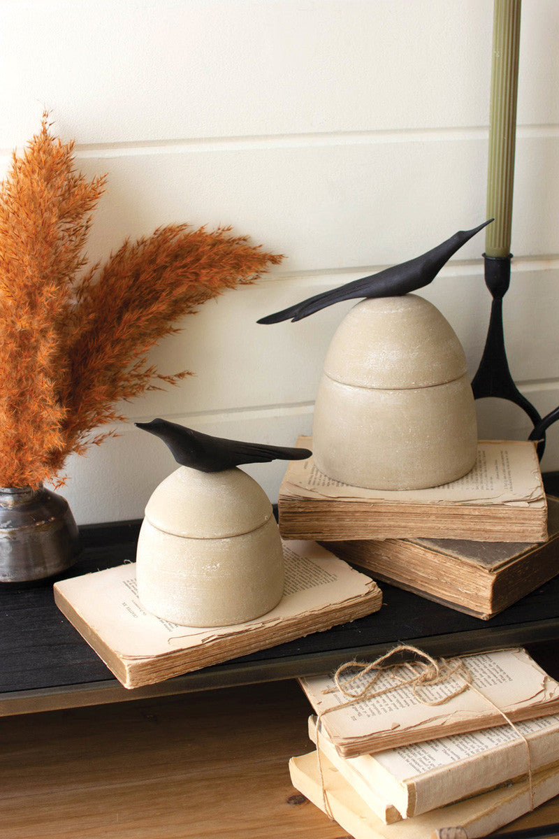 Clay Canisters With Wooden Bird Handles Set Of 2 By Kalalou | Jars & Canisters | Modishstore - 2