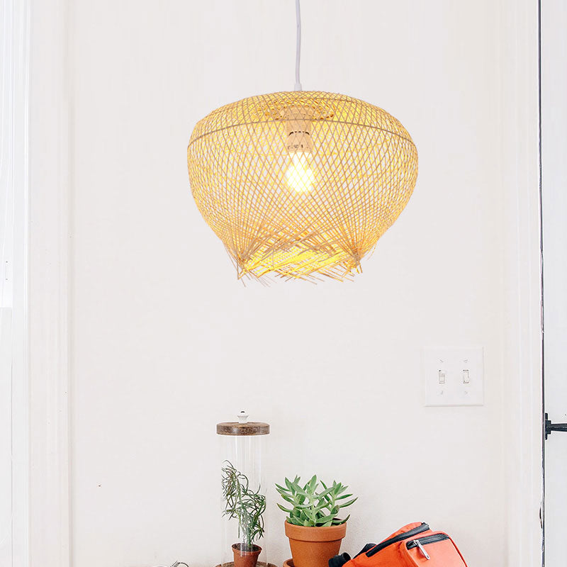 Bamboo Wicker Rattan Nest Shade Pendant Light By Artisan Living-4