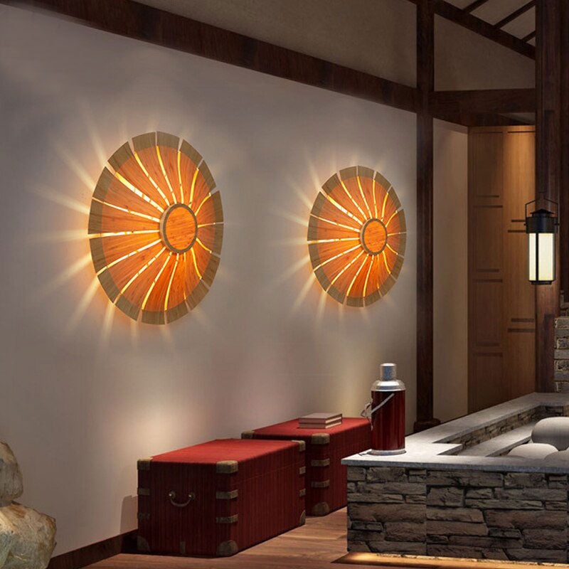 Bamboo Round Flower Wall Lamp By Artisan Living-7